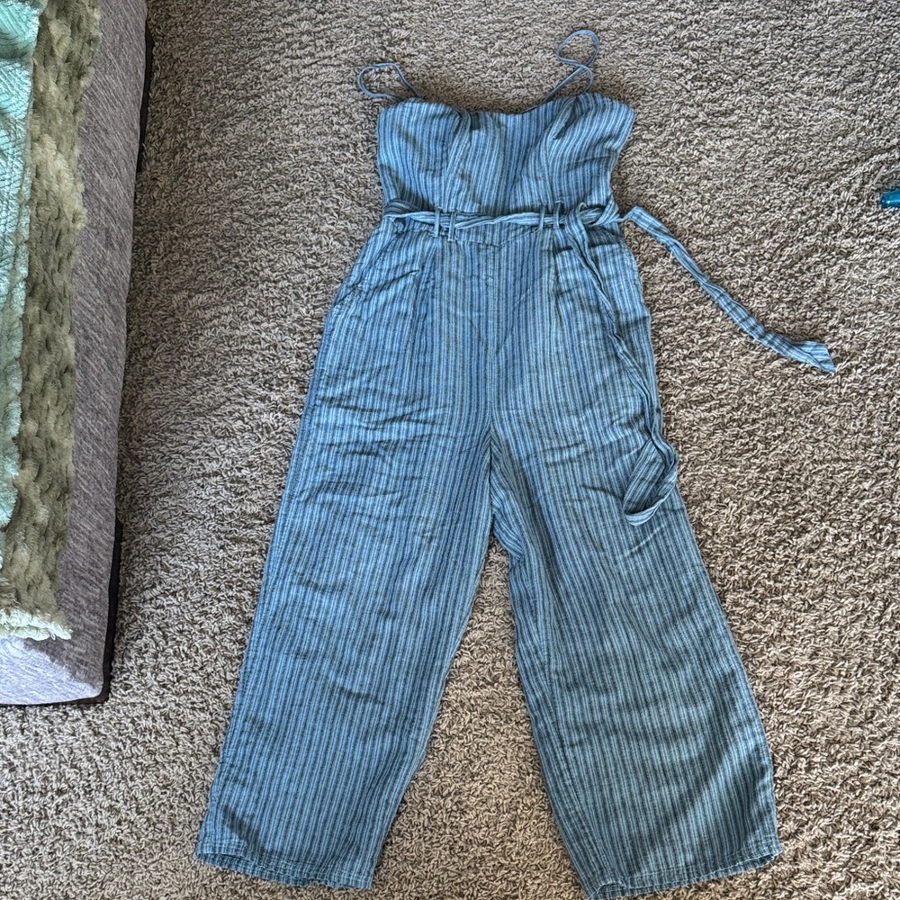 American Eagle Outfitters Blue Striped Jumpsuit